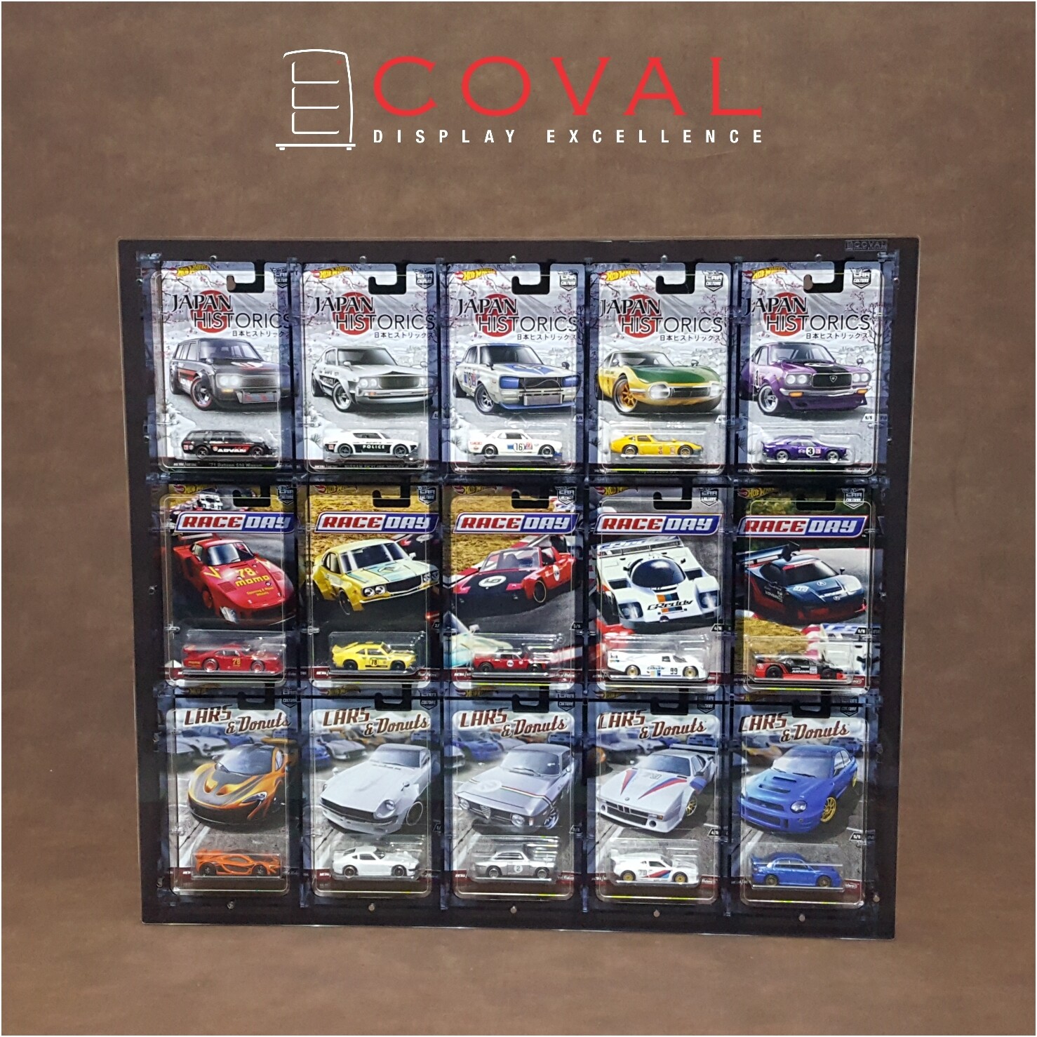 CRF-503 Acrylic Wall Display for 5 x 3 Mainline and RLC Carded Hot Wheels