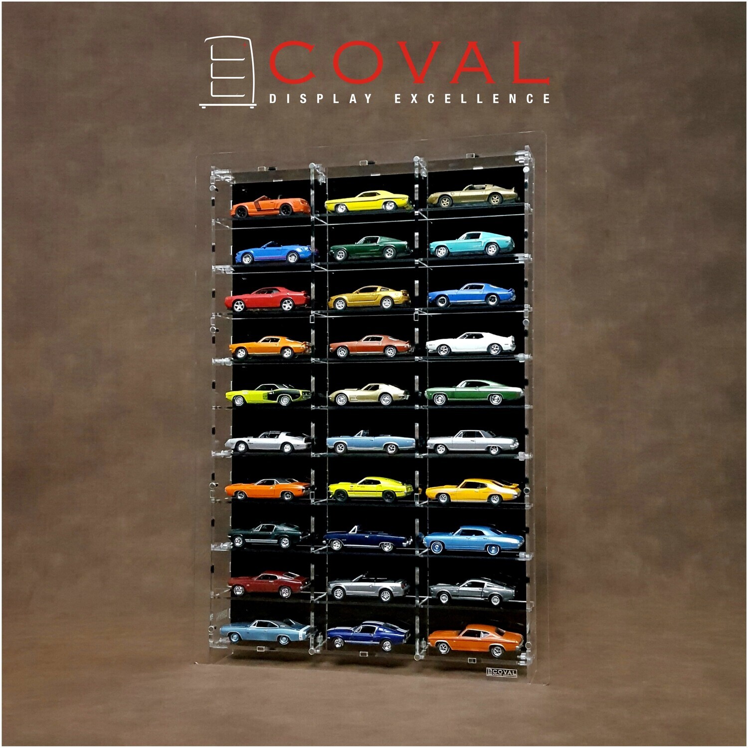 LST-310B Acrylic Wall Display for 1/64 Loose Cars Holds 30