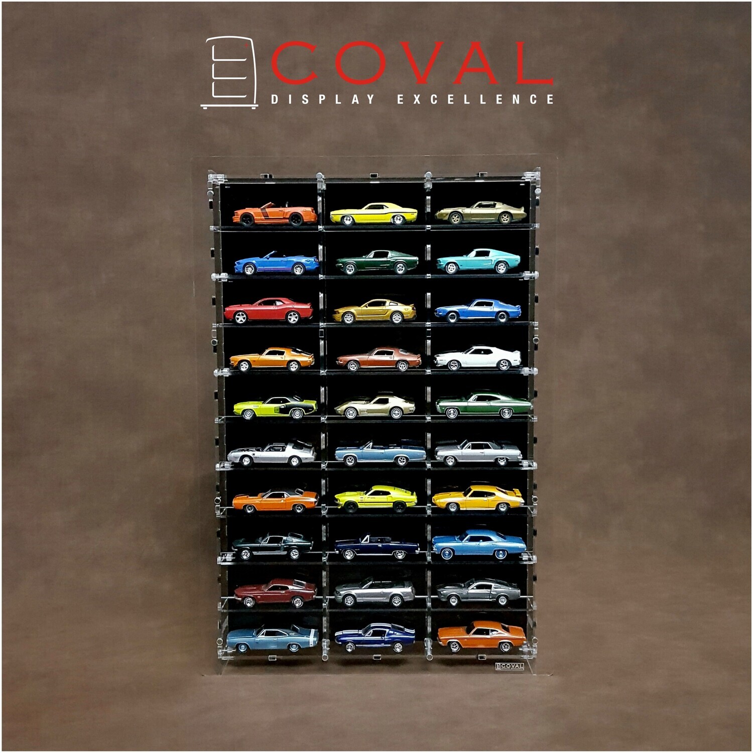 LST-310B Acrylic Wall Display for 1/64 Loose Cars Holds 30