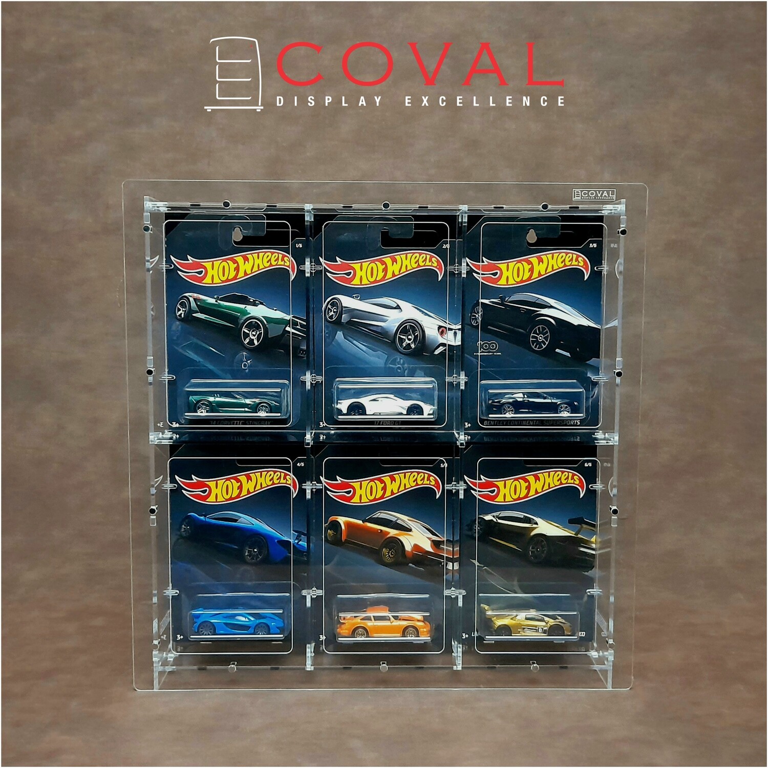 CRF-302 Acrylic Wall Display for 3 x 2 Mainline and RLC Carded Hot Wheels