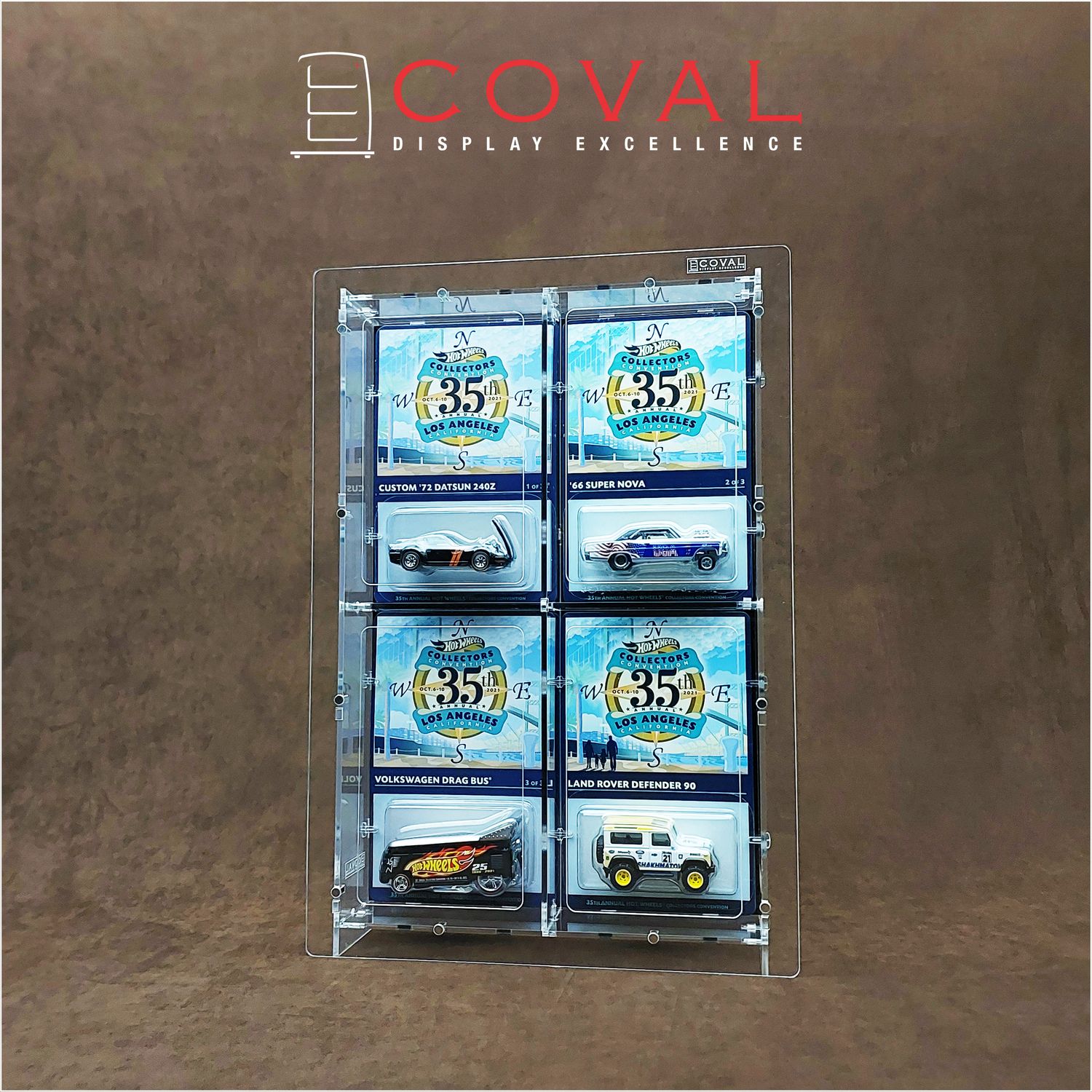 CRF-202 Acrylic Wall Display for 2 x 2 Mainline and RLC Carded Hot Wheels