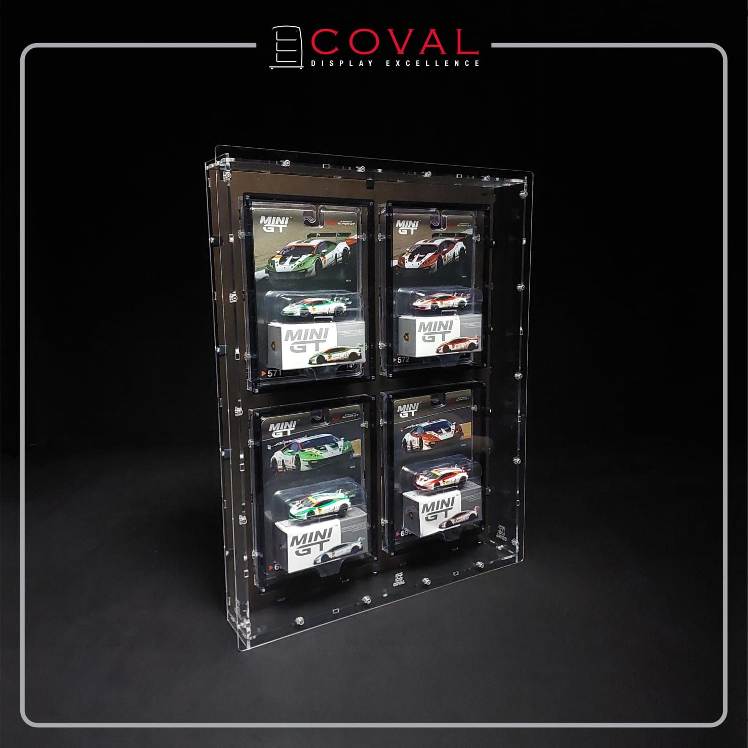 MGF-202 Acrylic Wallmount Display Case for 4 Blister Packed Mini GT Cars with Magnetic Cover