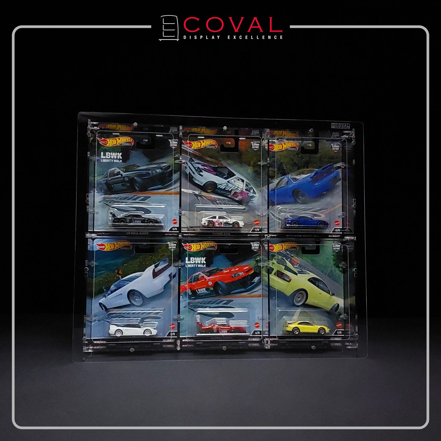 CWF-302 Acrylic Wall Display for 5 x 3 Wide Carded Premium Hot Wheels