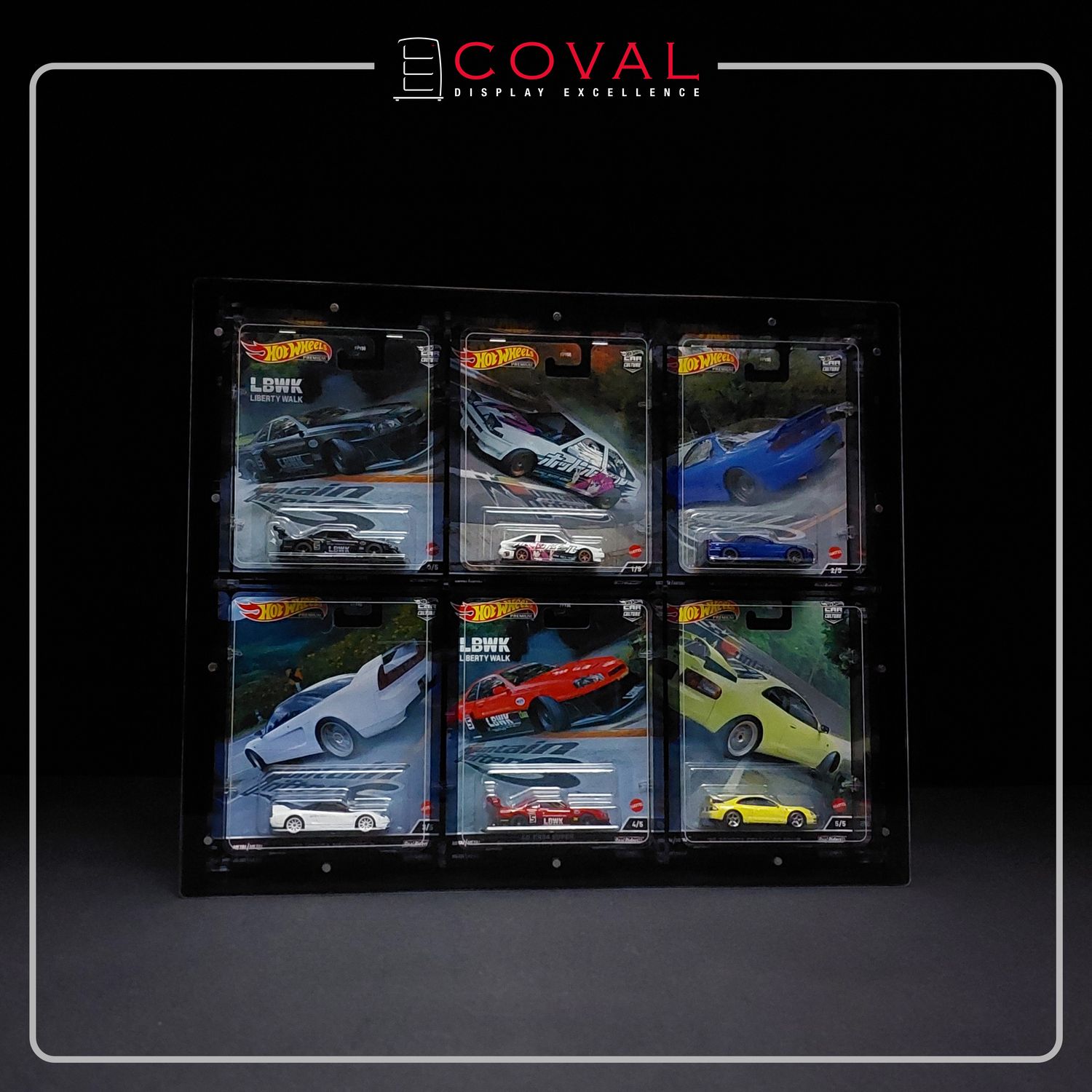 CWF-302 Acrylic Wall Display for 5 x 3 Wide Carded Premium Hot Wheels