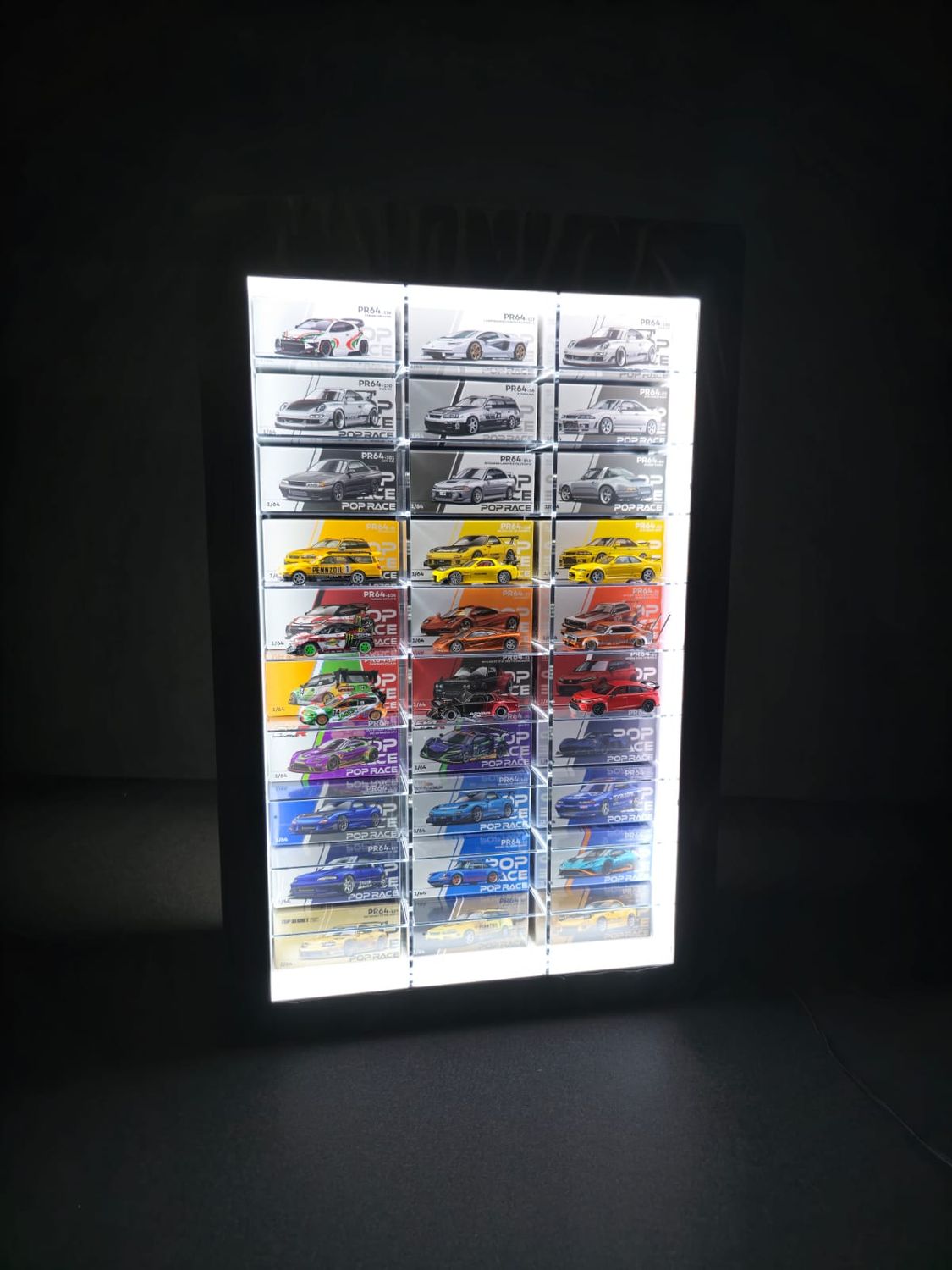 PRF-310L Acrylic Display Cabinet for 30 Mini GT/Pop Race Car and Box with LED Lighting