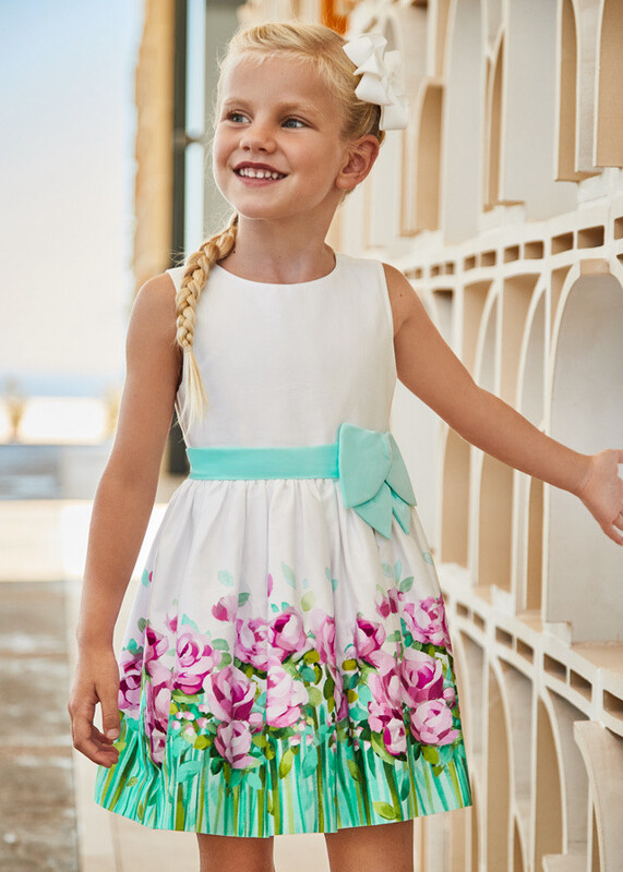 l Mayoral Girl Sleeveless Floral Dress, Aqua Multi l Mayoral Girl Sleeveless Floral Dress, Aqua Multi