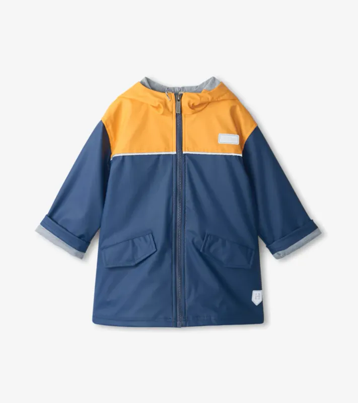 Hatley Kids Yellow & Navy Zip-Up Rain Jacket Hatley Kids Yellow & Navy Zip-Up Rain Jacket