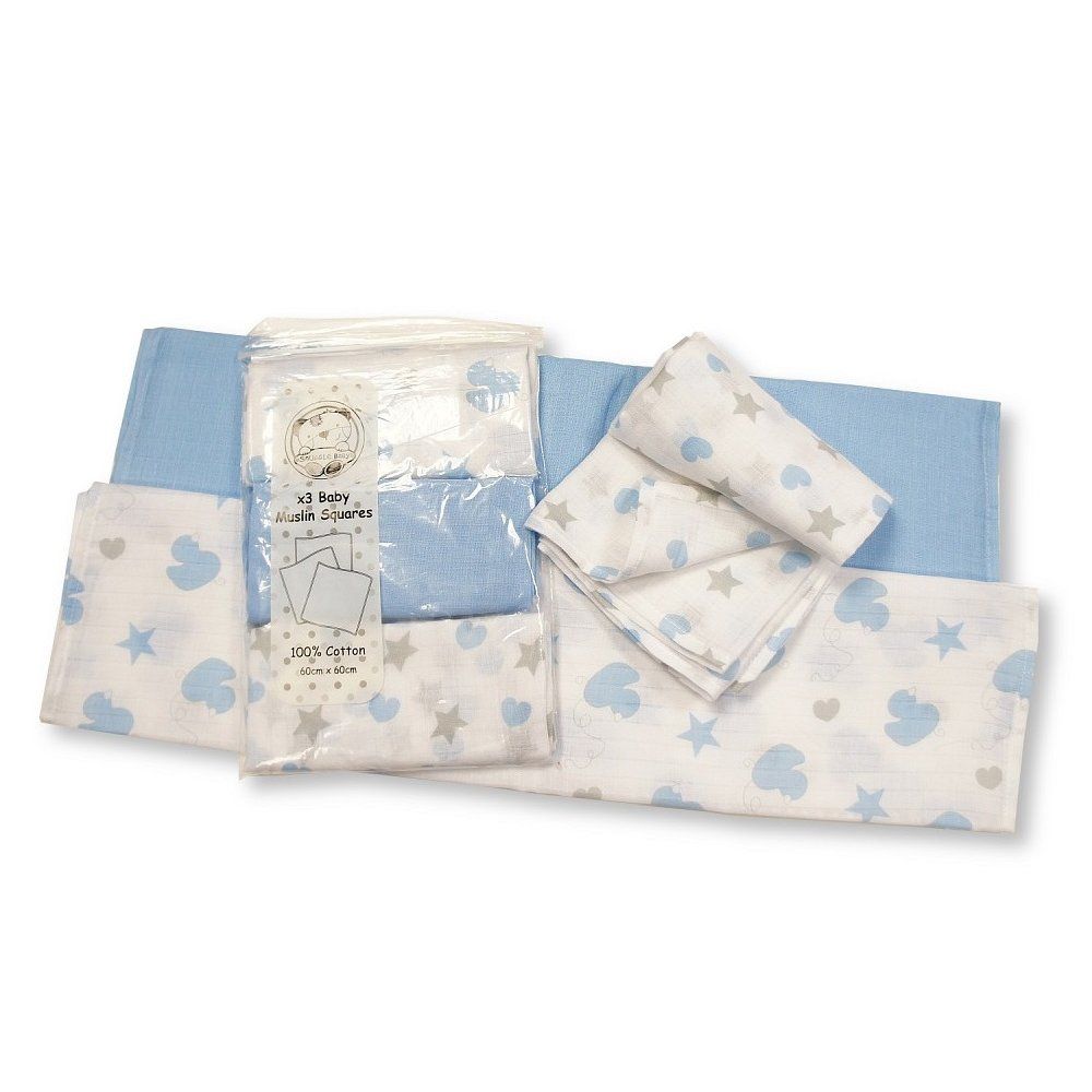 3 Pack Design Muslin Squares- Sky