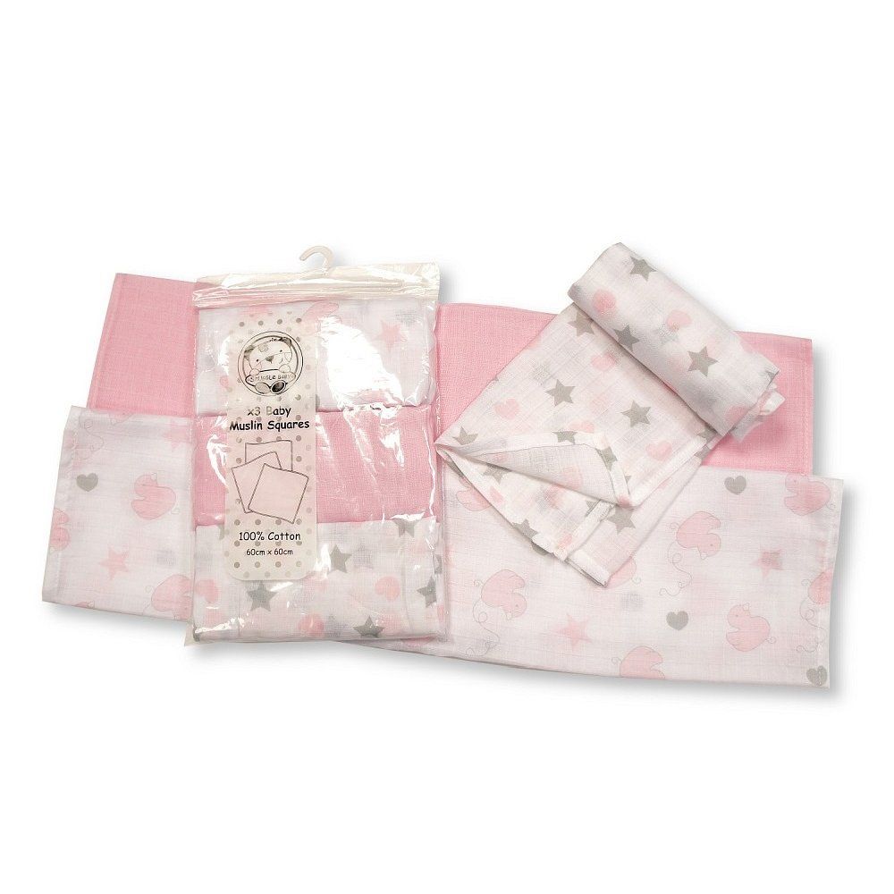 3 Pack Design Muslin Squares- pink