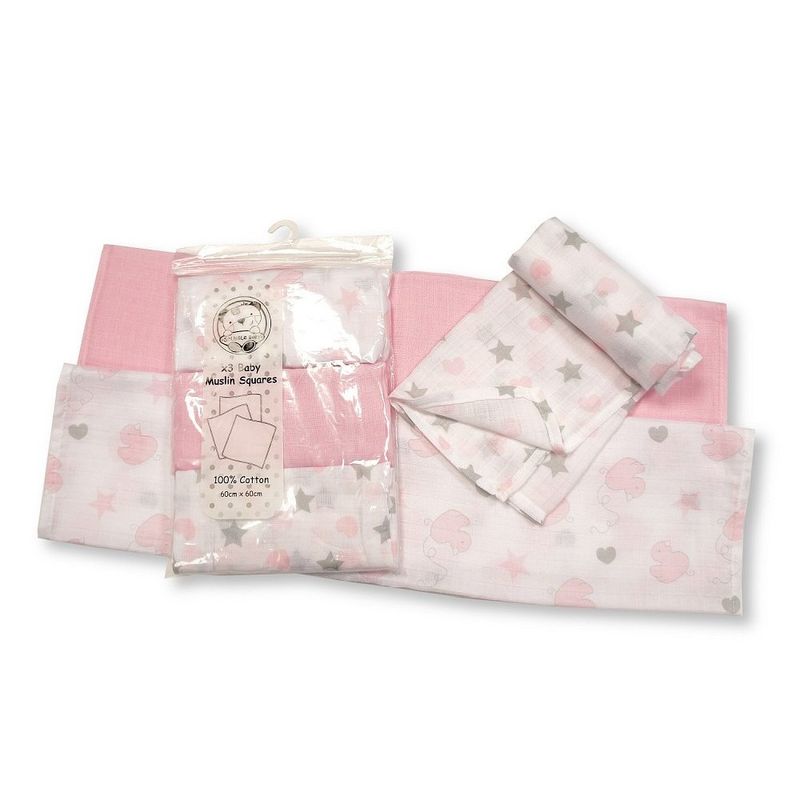 3 Pack Design Muslin Squares- pink