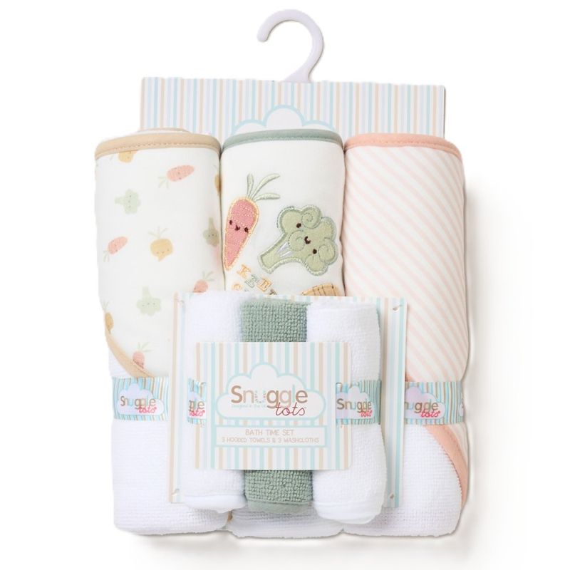 Baby Vegetables 6 Piece Hooded Towels & Washcloths Bath Time Set