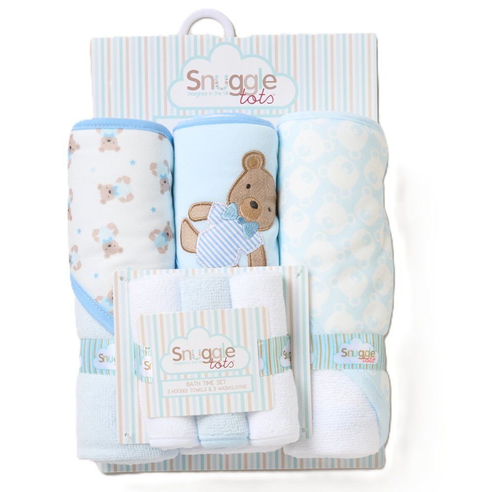 6 Piece Hooded Towels & Washcloths Bath Time Set