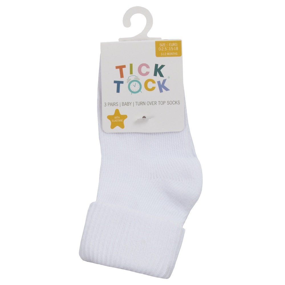 Baby 3 Pack Plain White Turn Over Socks
