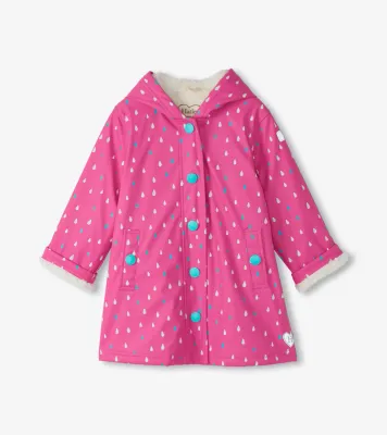 Hatley Girls Tiny Dots Sherpa Lined Button-Up Rain Jacket