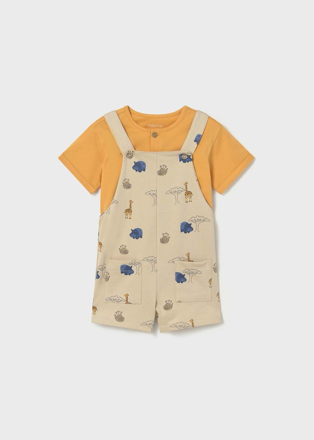 MAYORAL Printed dungarees and baby T-shirt set