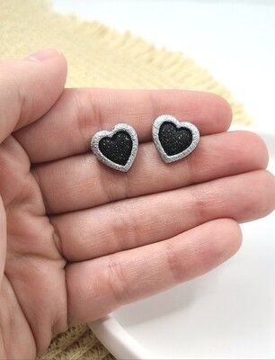 Bordered Heart Studs with Metallic Border