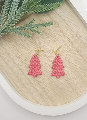 Pink Christmas Tree Dangle Earrings