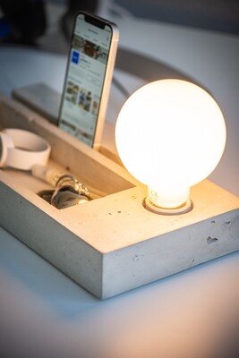 concrete organizer DOCK#507 docking station. concrete table lamp