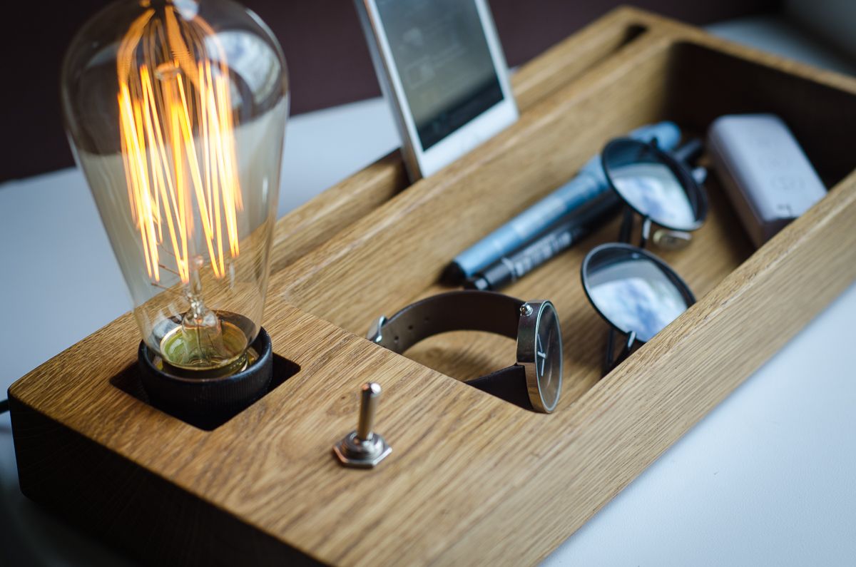 wooden lamp DOCK#508 desk organizer. charging station bedside lamp
