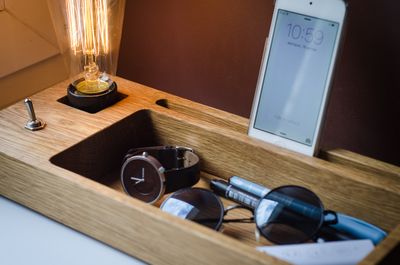 wooden lamp DOCK#508 desk organizer. charging station bedside lamp