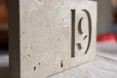 house number in concrete. custom door sign