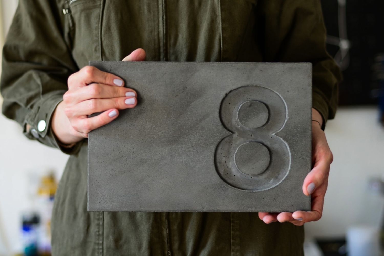 house number in anthracite concrete. custom door sign