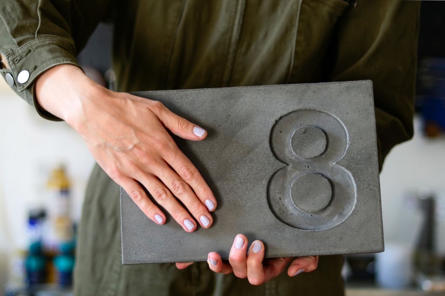 house number in anthracite concrete. custom door sign