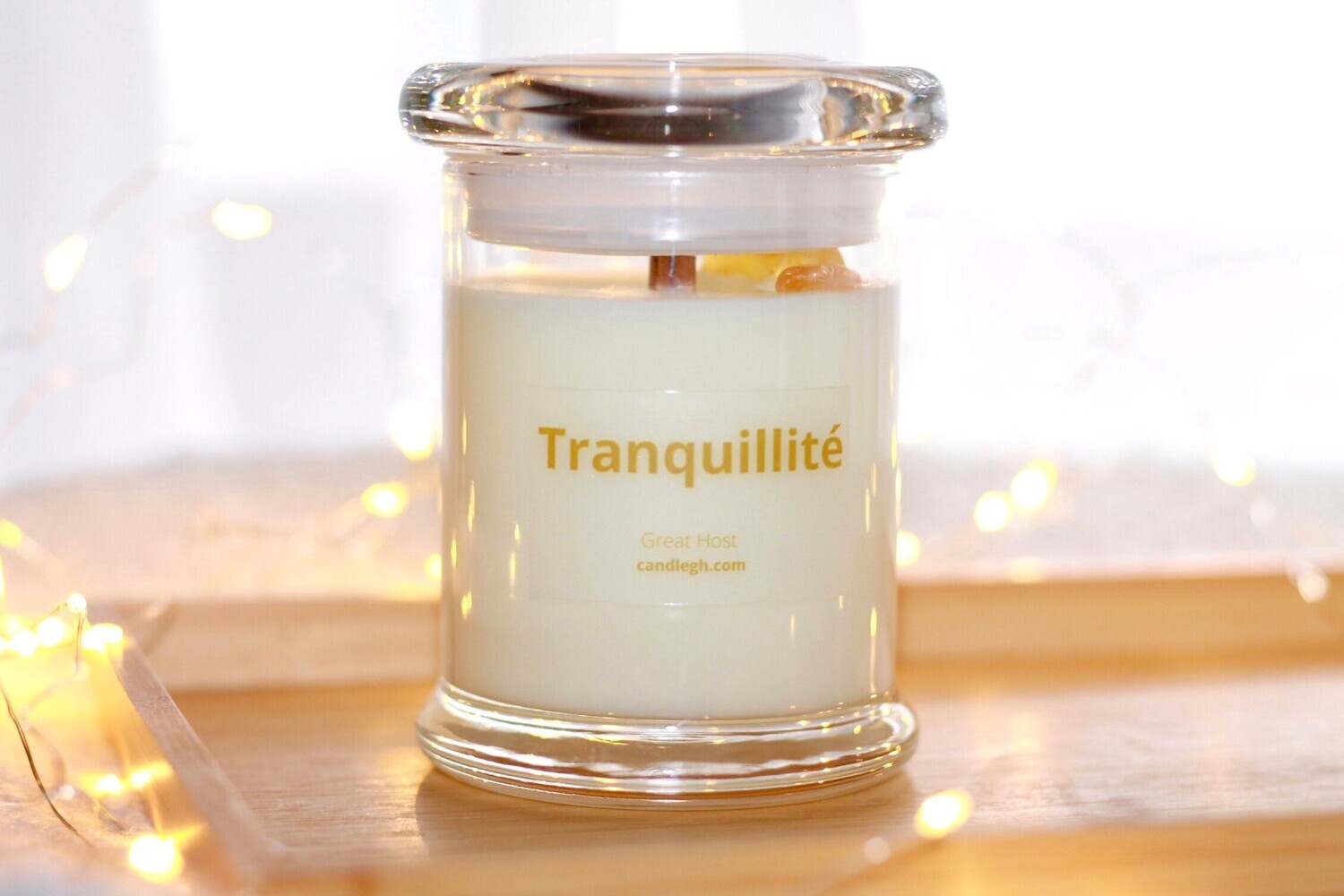 Bougie parfumée avec pierres jaunes En verre transparent Parfum Tranquillité 220 ml