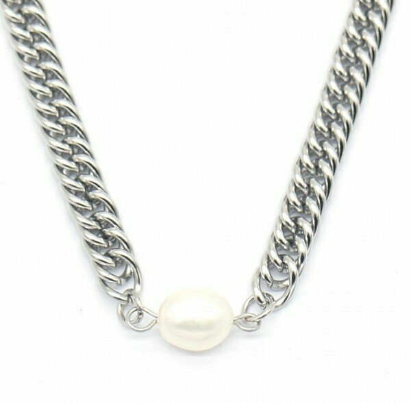 Schakelketting met parel zilver