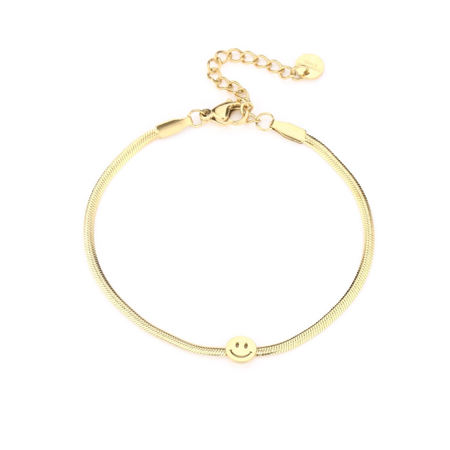 Snake bracelet met smiley - Goud