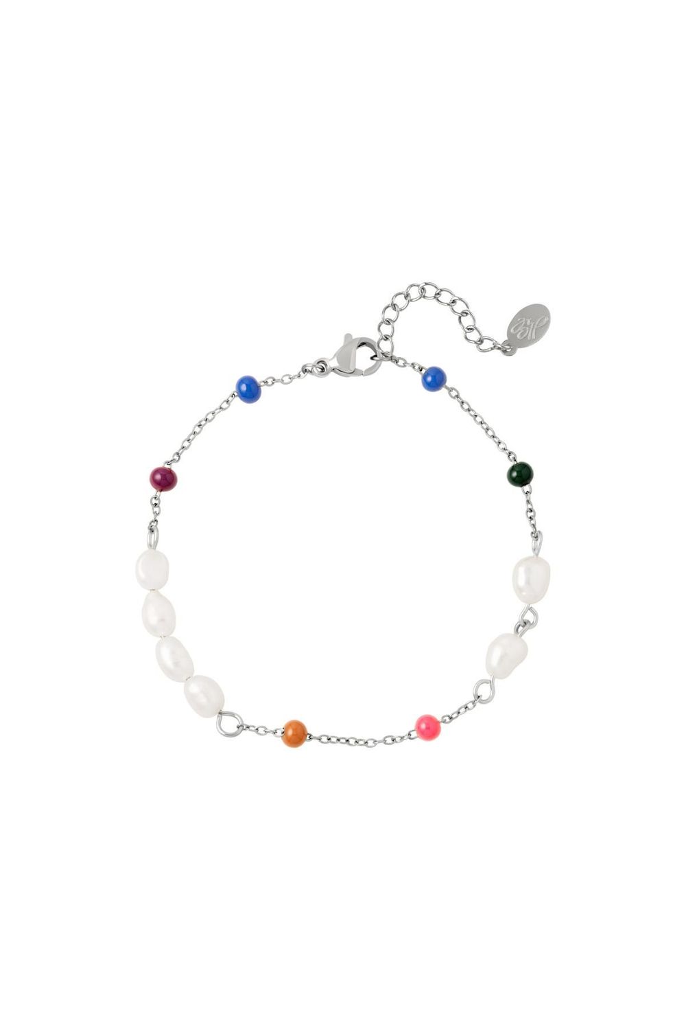 Dunne RVS armband met zoetwaterparels en gekleurde kralen