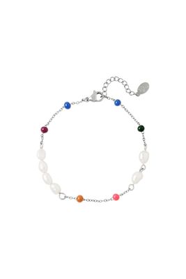 Dunne RVS armband met zoetwaterparels en gekleurde kralen