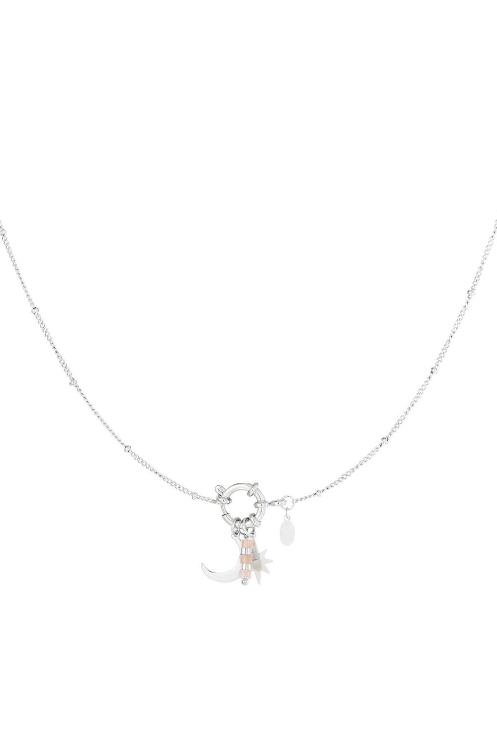 Ketting met hanger natuursteen -  Roze & Zilver
