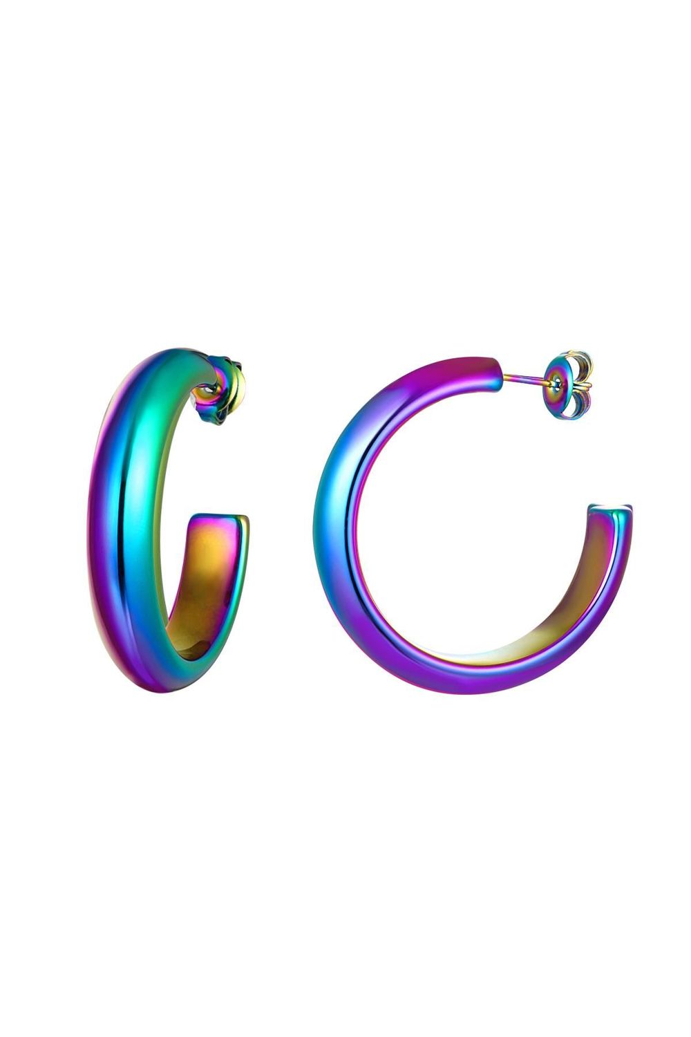 Oorbellen holografisch halve cirkel Blauw & Paars