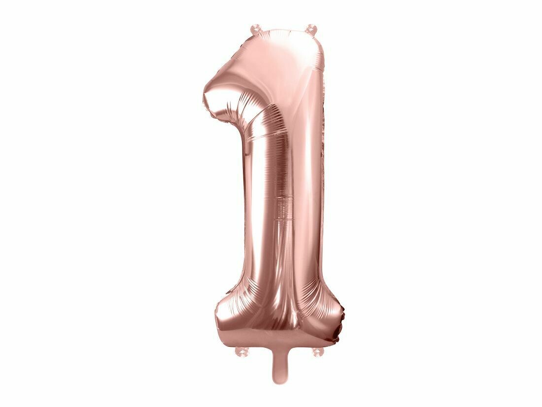 ​Folijas balons – cipars "1", 86cm, rozā zelta krāsa