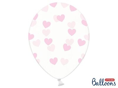 Lateksa balons, 30 cm, ar rozā sirsniņām, caurspīdīgs - 1 gab.