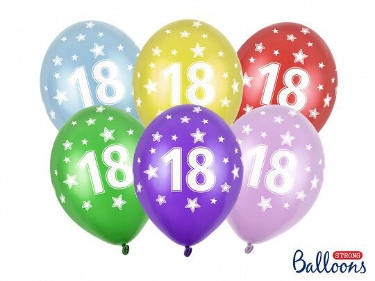 Lateksa balons , 30 cm, ar skaitli "18" - 1 gab.