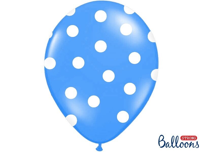 Lateksa balons, 30 cm,  ar baltiem punktiem, zila krāsa -1 gab.