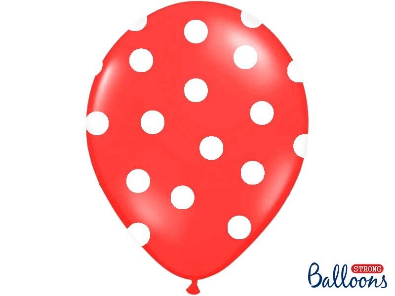 Lateksa balons, 30 cm, ar baltiem punktiem, sarkana krāsa - 1 gab.