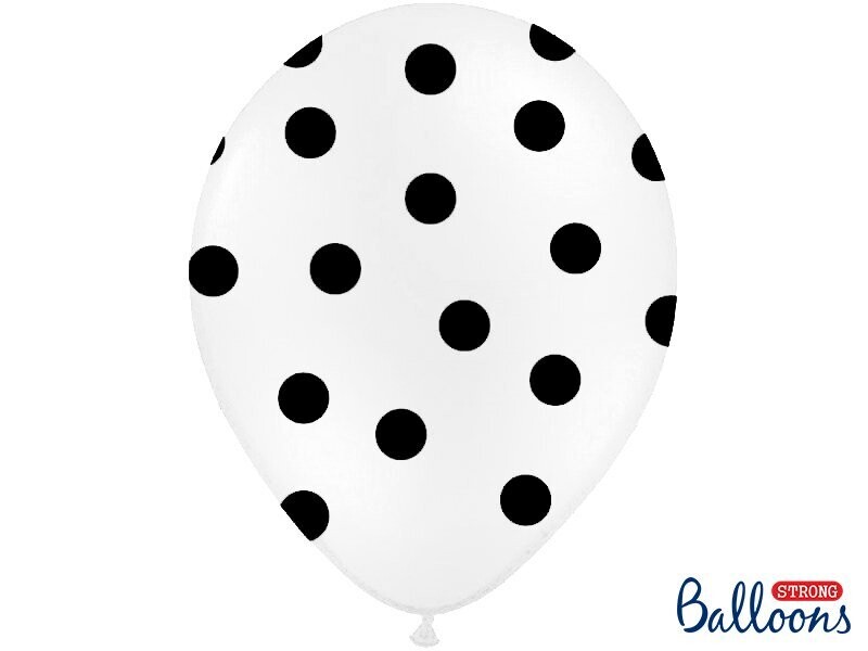 Lateksa balons, 30 cm,  ar melniem punktiem, balta krāsa - 1 gab.