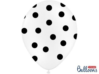 Lateksa balons, 30 cm, ar melniem punktiem, balta krāsa - 1 gab.
