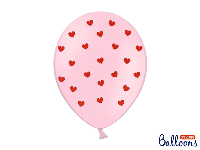 Lateksa balons, 30 cm,  ar sarkanām sirsniņām, rozā krāsa - 1 gab.