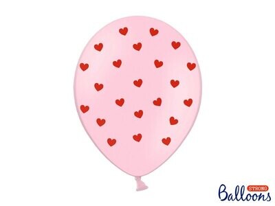 Lateksa balons, 30 cm, ar sarkanām sirsniņām, rozā krāsa - 1 gab.