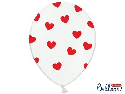 Lateksa balons, 30 cm, ar sarkanām sirsniņām, balta krāsa - 1 gab.