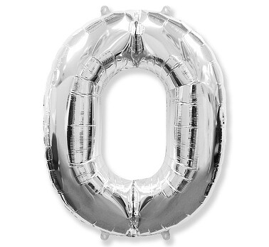 Folijas balons – cipars "0", 86 cm, sudraba krāsa