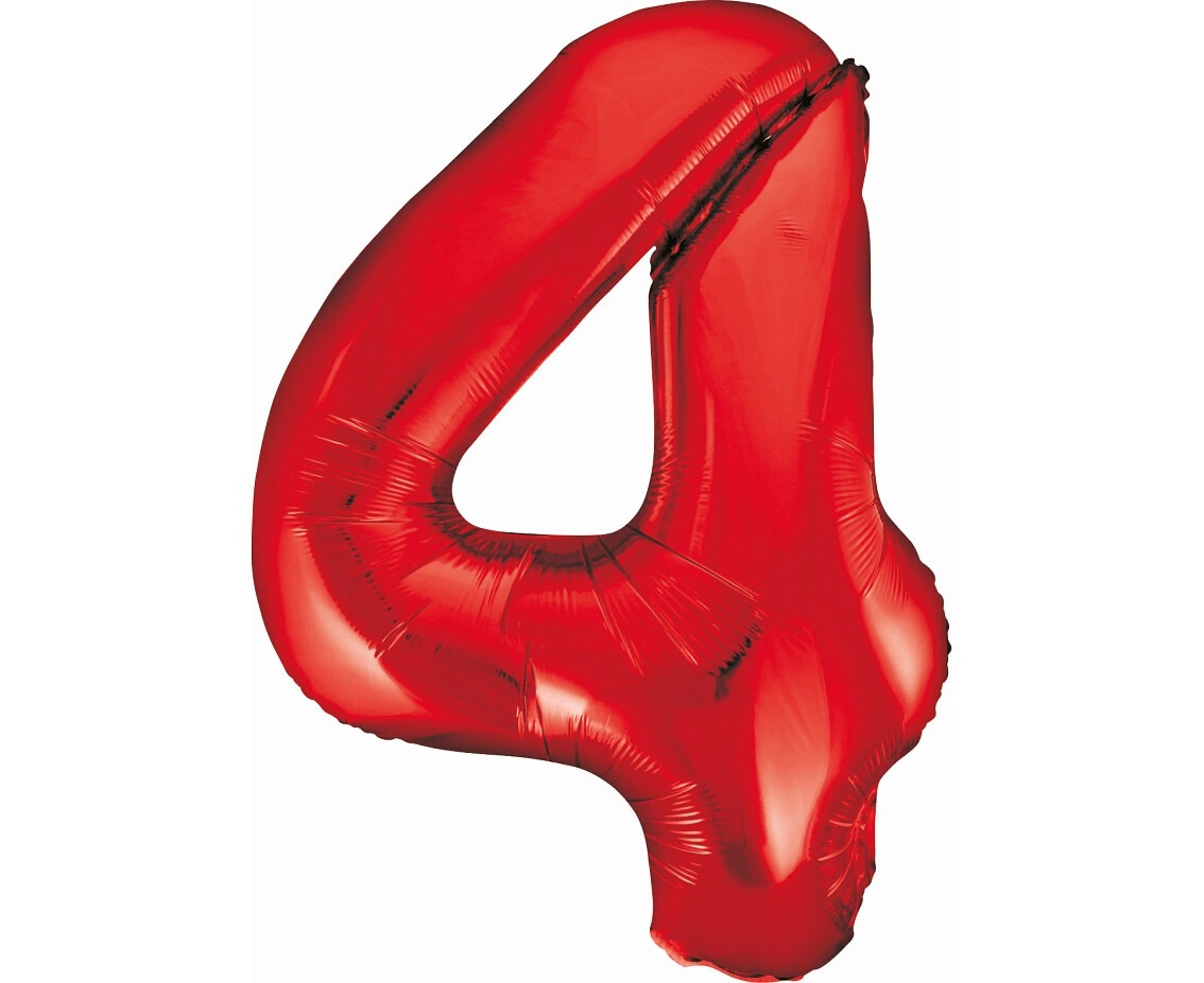 Folijas balons – cipars "4", 86 cm, sarkana krāsa