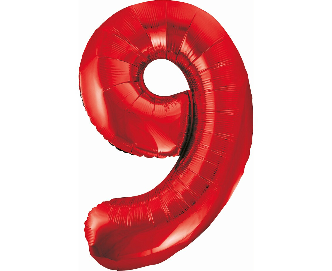Folijas balons – cipars "9", 86 cm, sarkana krāsa