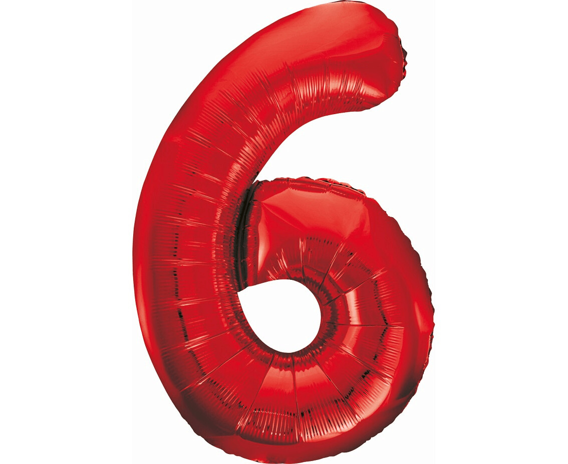 Folijas balons – cipars "6", 86 cm, sarkana krāsa