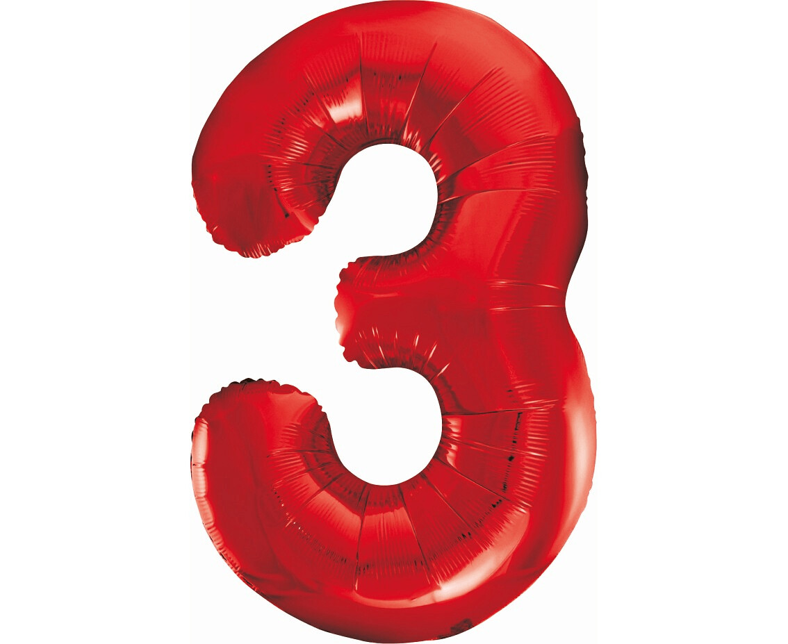 Folijas balons – cipars "3", 86 cm, sarkana krāsa