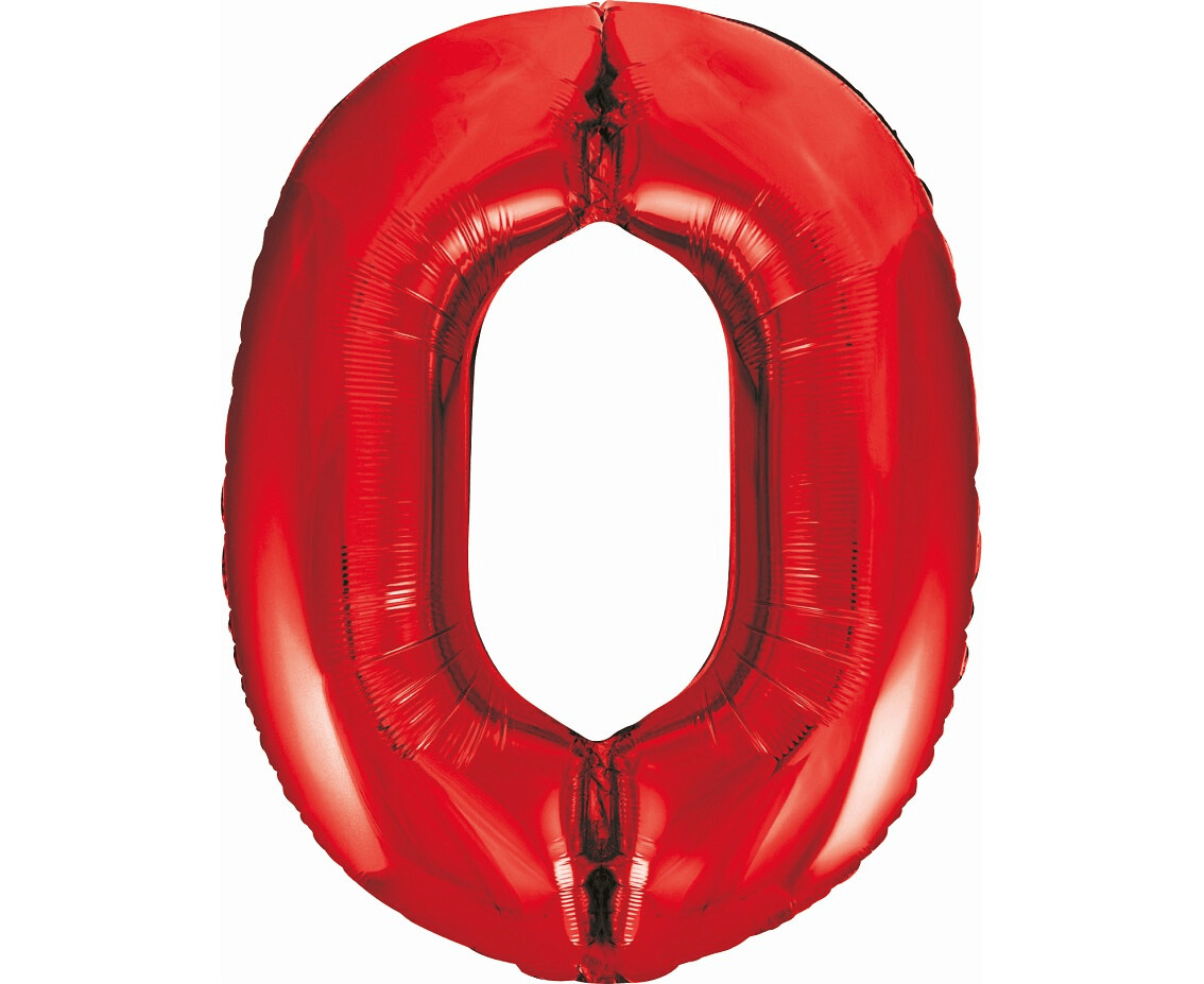 Folijas balons – cipars "0", 86 cm, sarkana krāsa